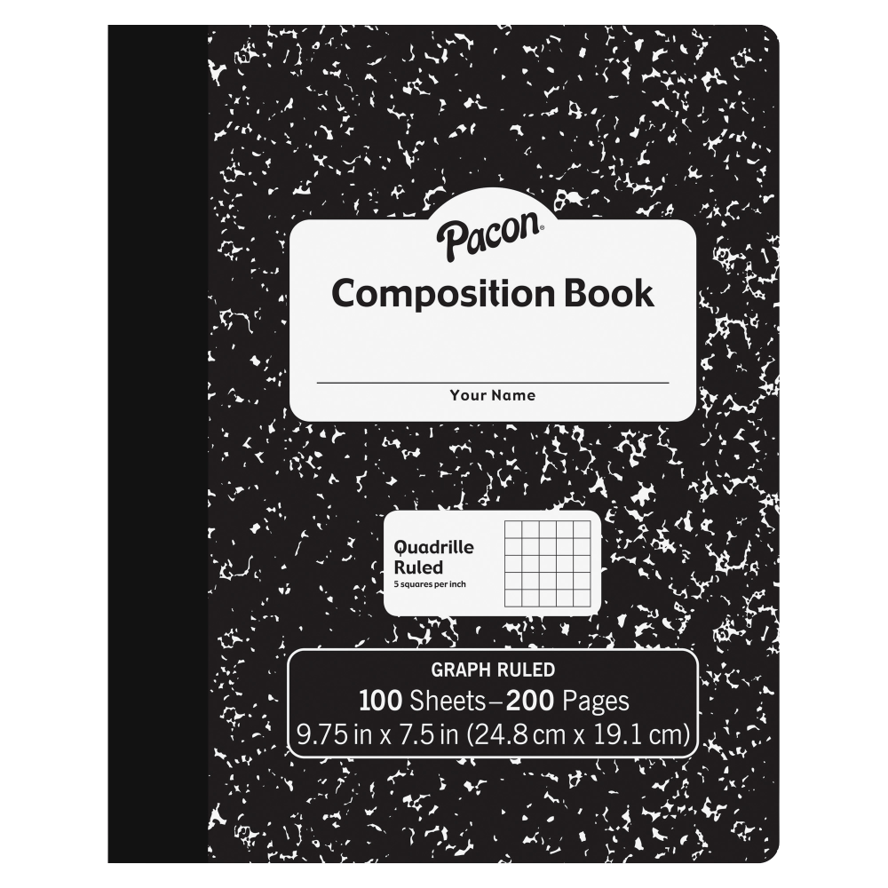 Pacon Composition Book, 7-1/2in x 9-7/8in, Quadrille Rule, 100 Sheets, Black/White