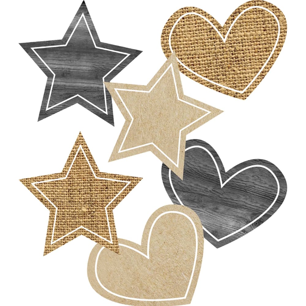 Carson Dellosa Education Cut-Outs, Schoolgirl Style Simply Stylish Burlap Stars And Hearts, 33 Cut-Outs Per Pack, Set Of 3 Packs