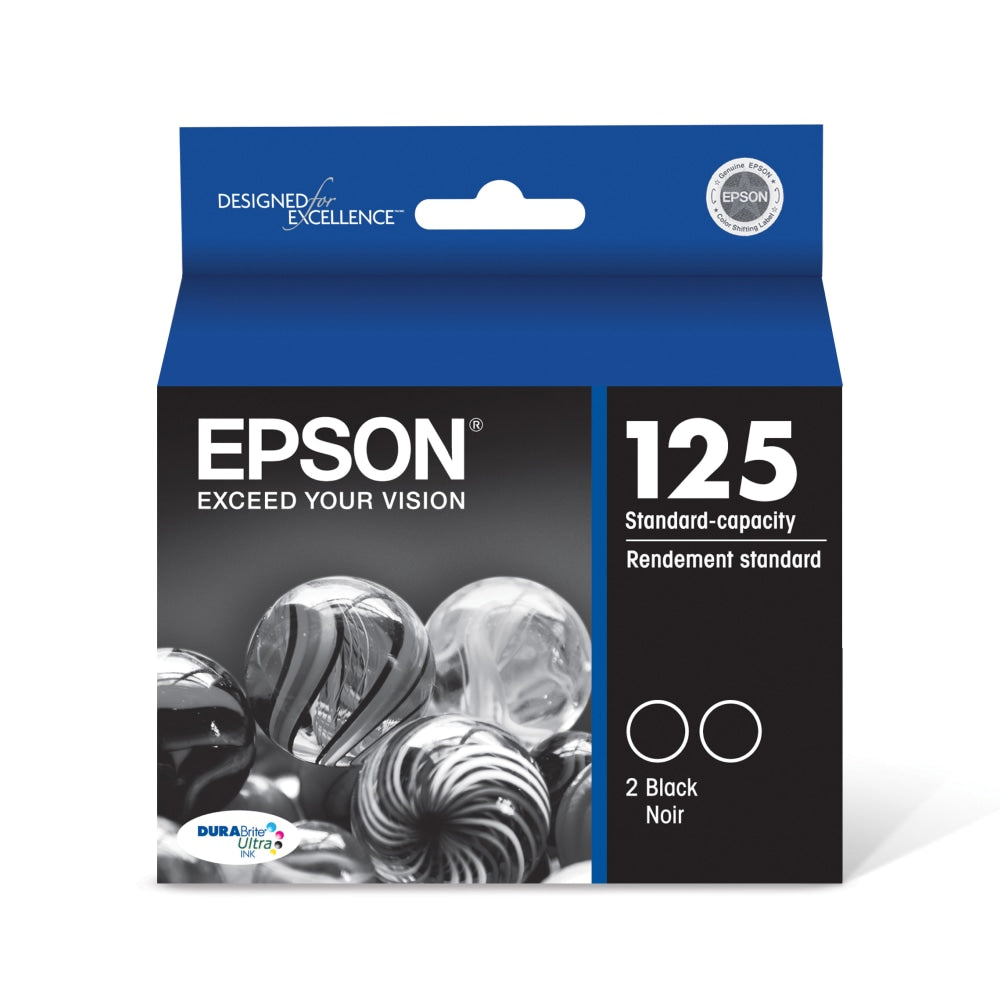 Epson 125 DuraBrite Ultra Black Ink Cartridges, Pack Of 2, T125120-D2