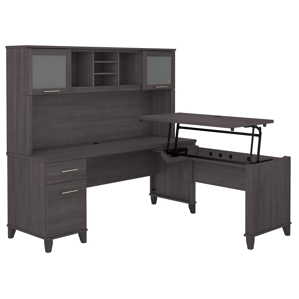 Bush Furniture Somerset 72inW 3-Position Sit-To-Stand L-Shaped Desk With Hutch, Storm Gray, Standard Delivery