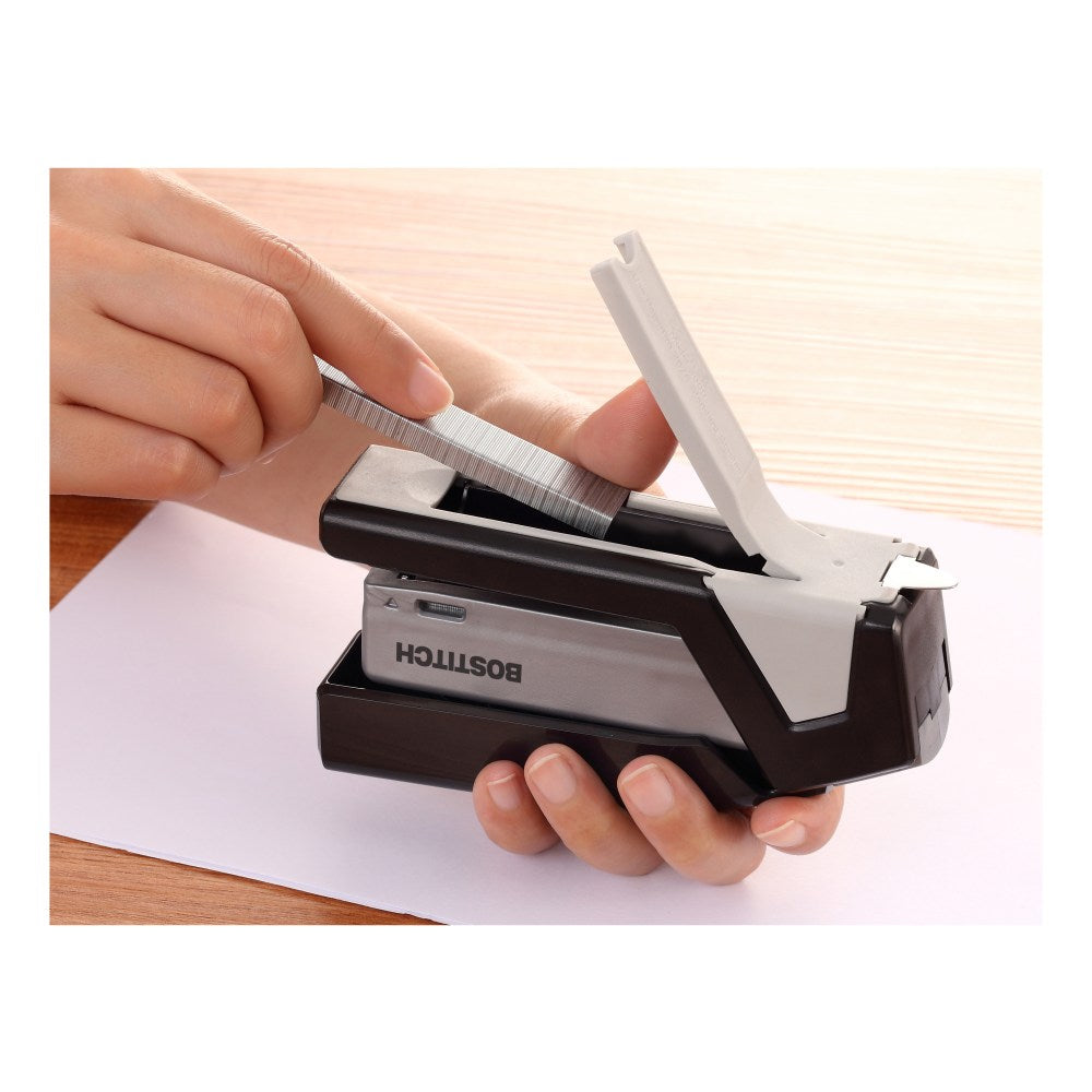 Bostitch InJoy 20 Spring-Powered Compact Stapler, 20 Sheets Capacity, Black/Gray