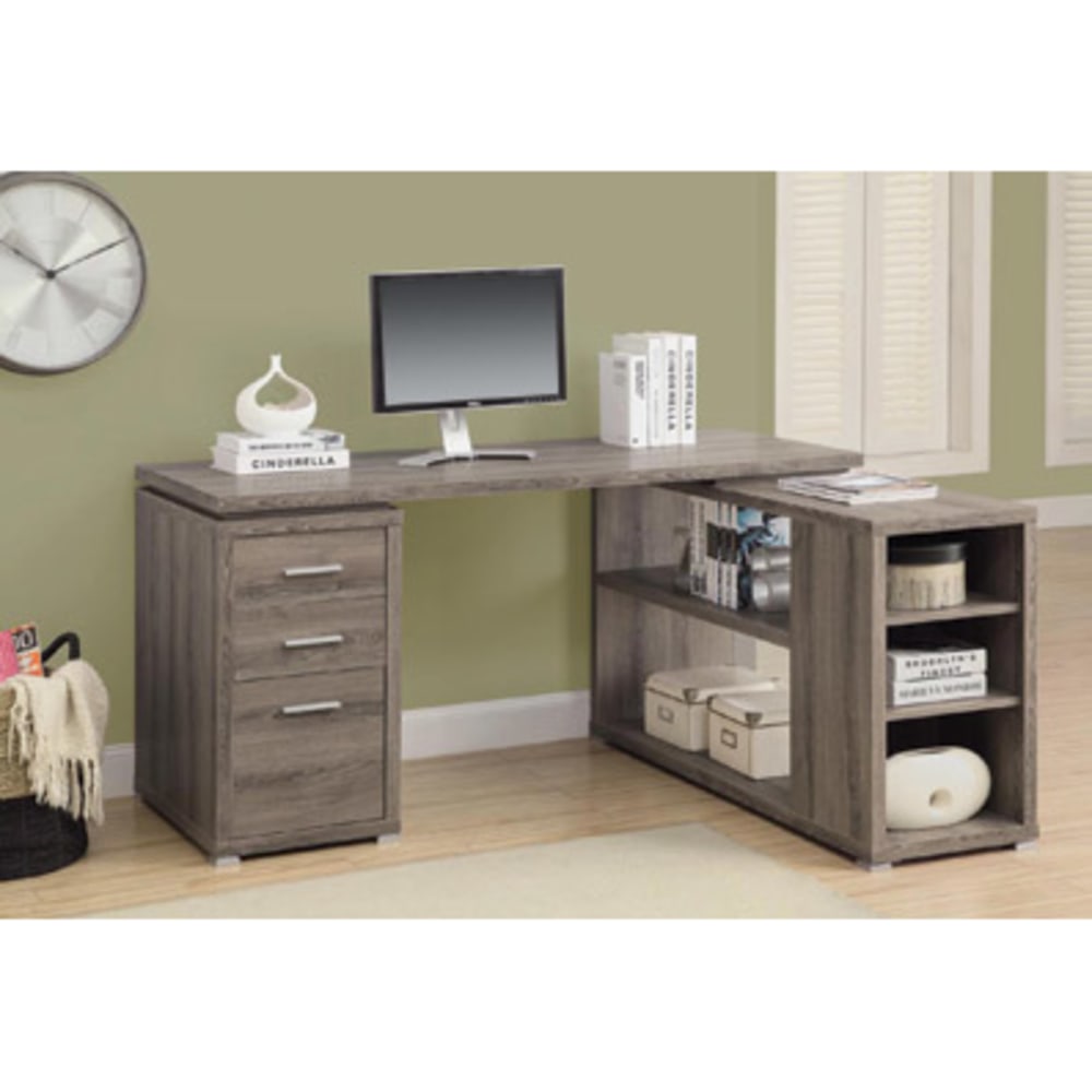 Monarch Specialties 60inW L-Shaped Corner Desk With Book Shelf, Dark Taupe