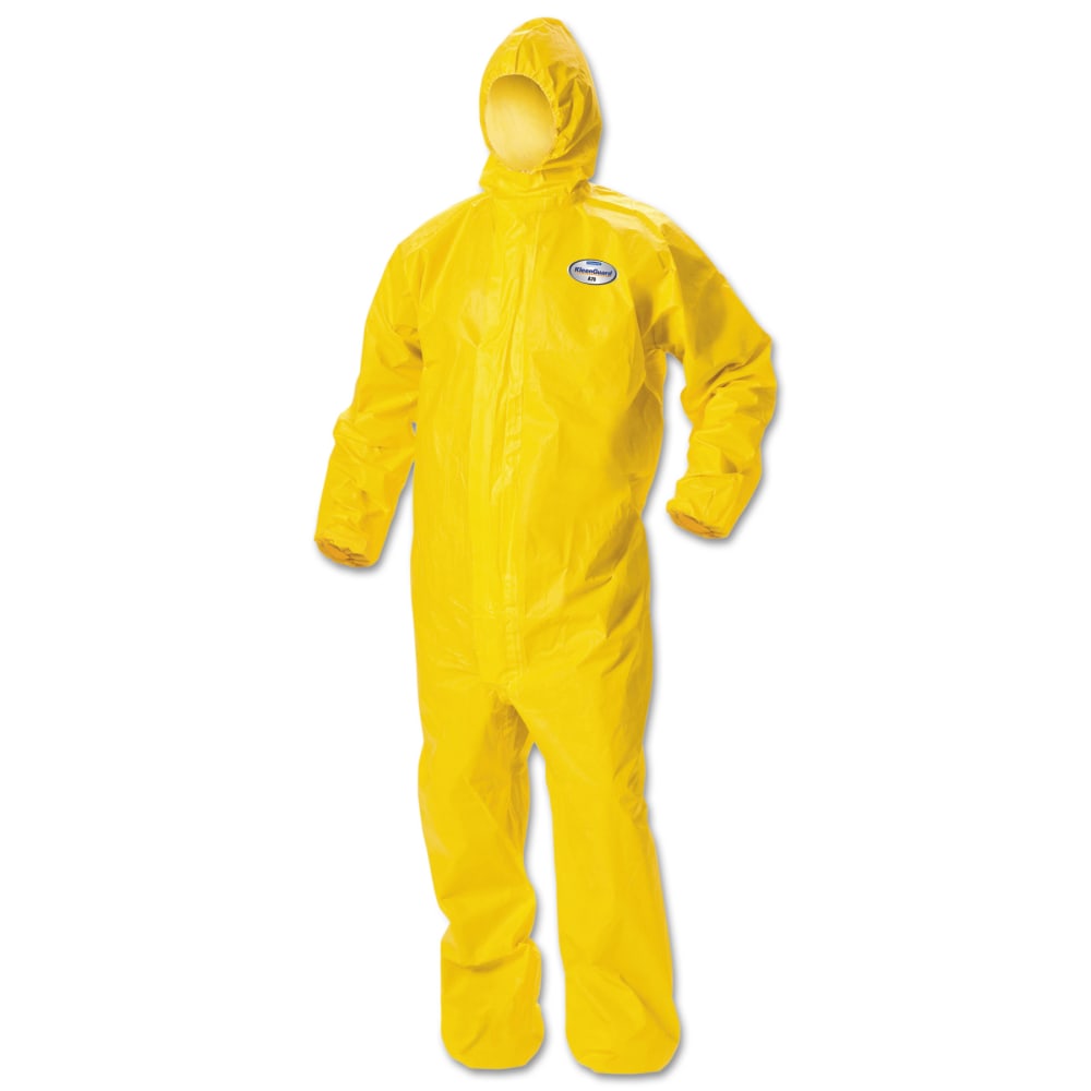 Kimberly-Clark Professional KleenGuard A70 Chemical-Splash Hooded Protection Coveralls, Large, Yellow, Pack Of 12 Coveralls