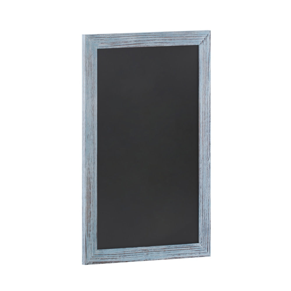 Flash Furniture Canterbury Wall-Mounted Magnetic Chalkboard Sign With Eraser, Porcelain Steel, 30inH x 20inW x 3/4inD, Blue Frame