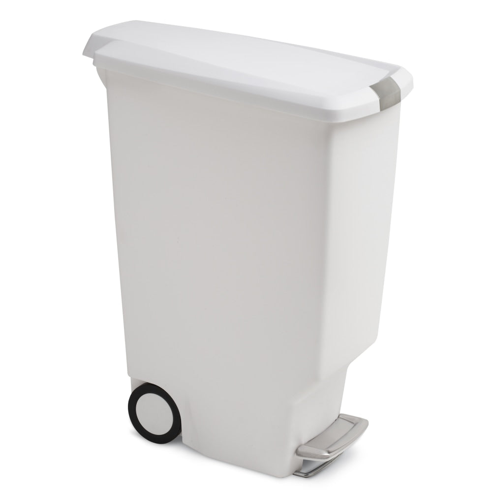 simplehuman Slim Plastic Step Trash Can, 25 1/4inH x 10 1/4inW x 19 5/16inD, 10.57 Gallons, White