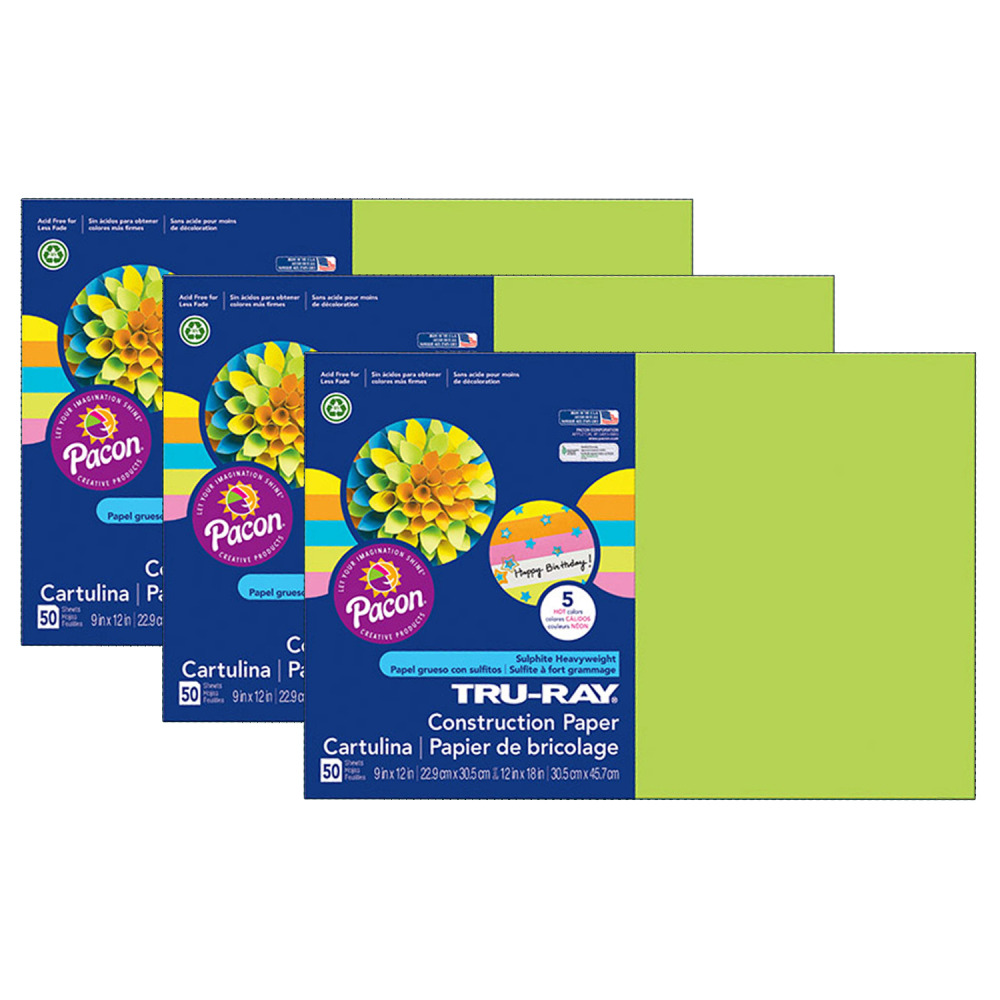 Tru-Ray Construction Paper, 12in x 18in, Assorted Hot Colors, 50 Sheets Per Pack, Set Of 3 Packs