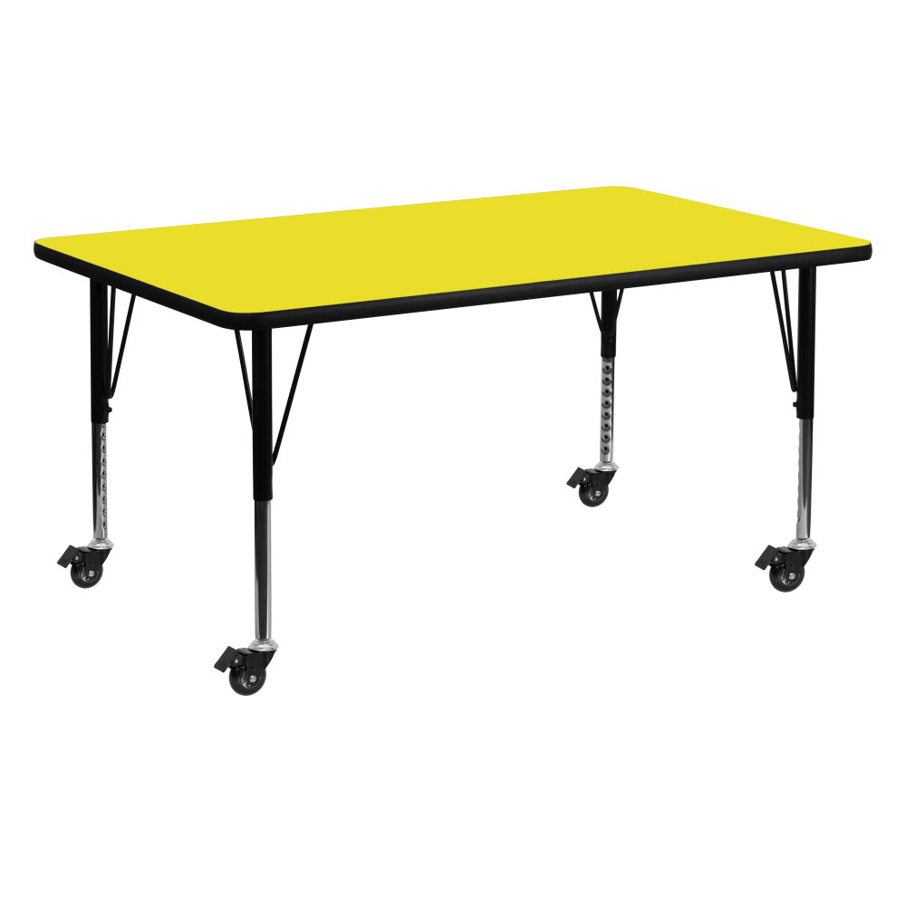 Flash Furniture Mobile Rectangular HP Laminate Activity Table With Height-Adjustable Short Legs, 25-1/2inH x 24inW x 60inD, Yellow