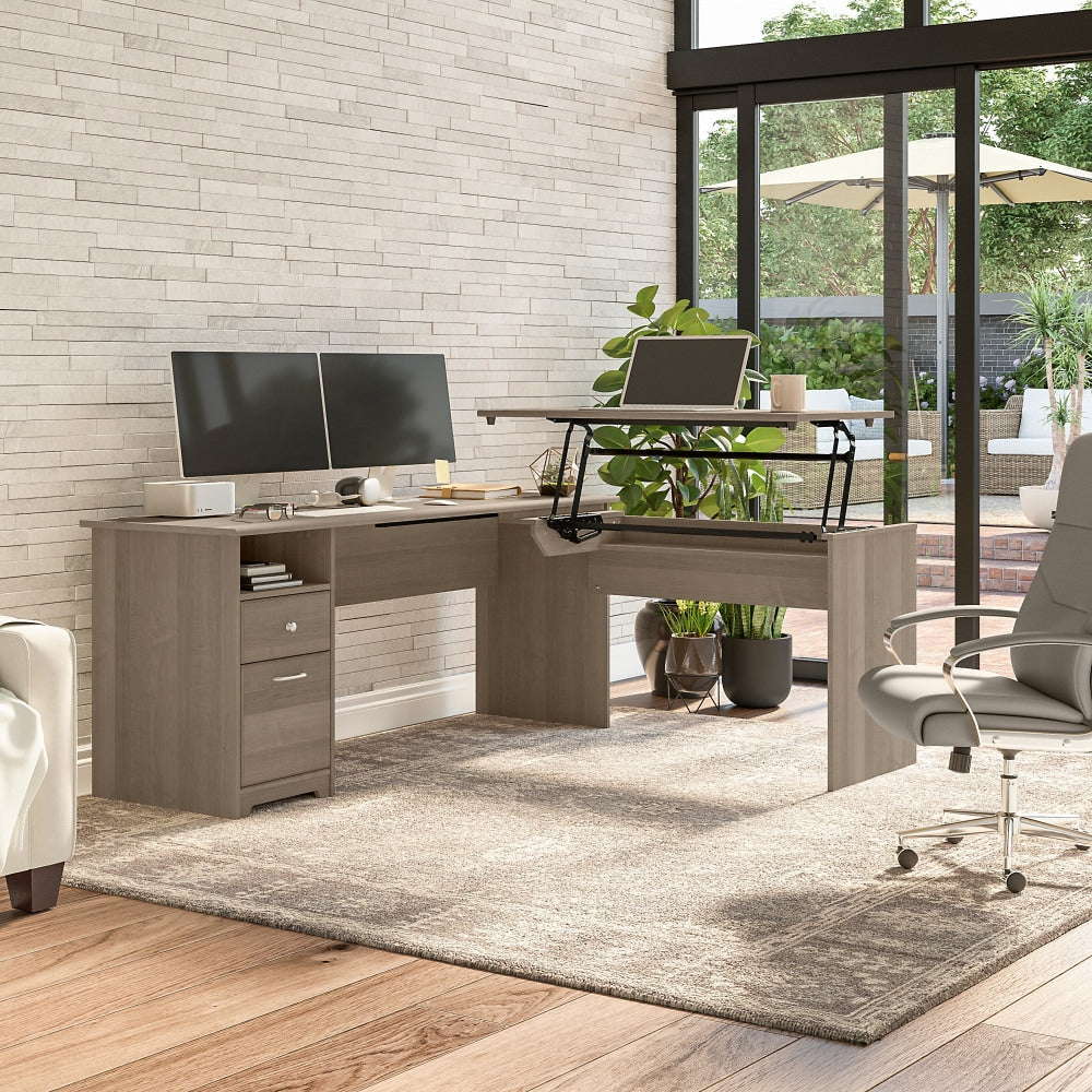 Bush Furniture Cabot 3-Position Sit-To-Stand Height-Adjustable L-Shaped Desk, 72inW, Ash Gray, Standard Delivery