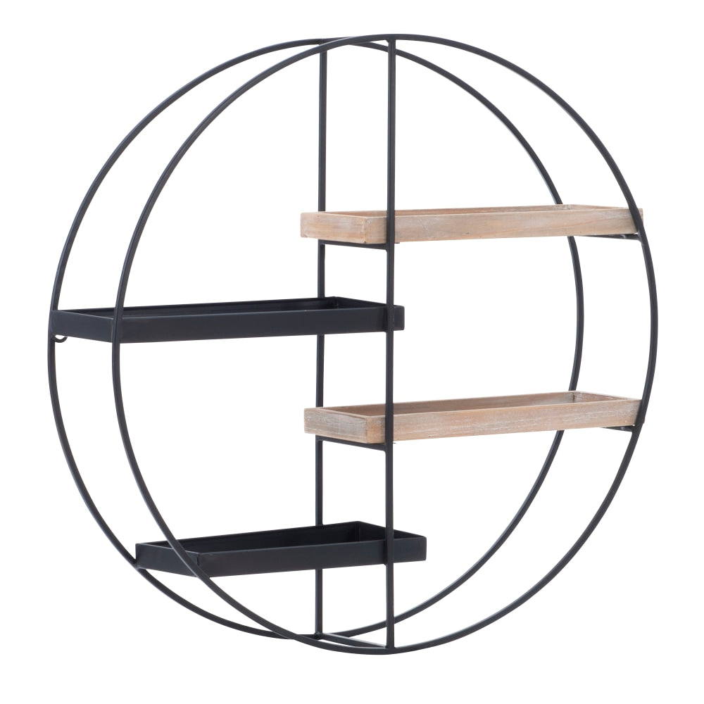 Linon Abelia Round Wall Shelf With 4 Shelves, 23-1/2inH x 23-1/2inW x 6inD, Graywash/Black