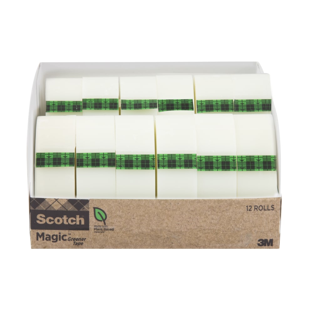 Scotch Magic Greener Invisible Tape, 3/4in x 25 yd., 12 Tape Rolls, Clear