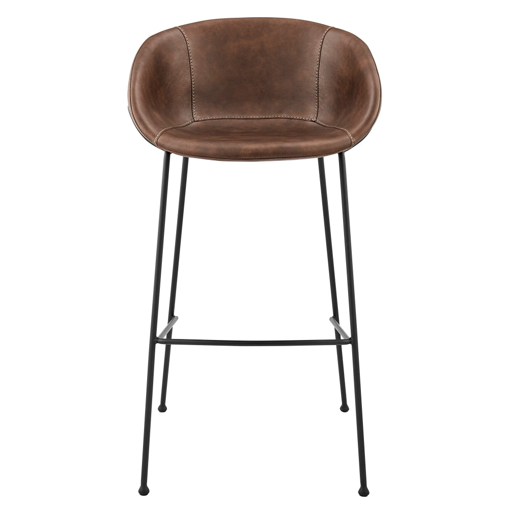 Eurostyle Zach-B Faux Leather Bar Stools, Brown/Matte Black, Set Of 2 Stools