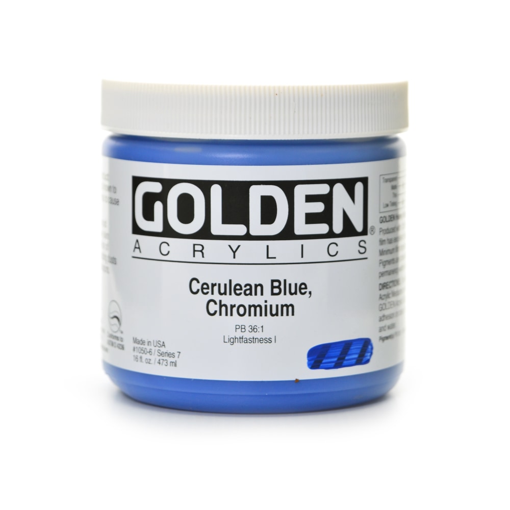 Golden Heavy Body Acrylic Paint, 16 Oz, Cerulean Blue Chromium