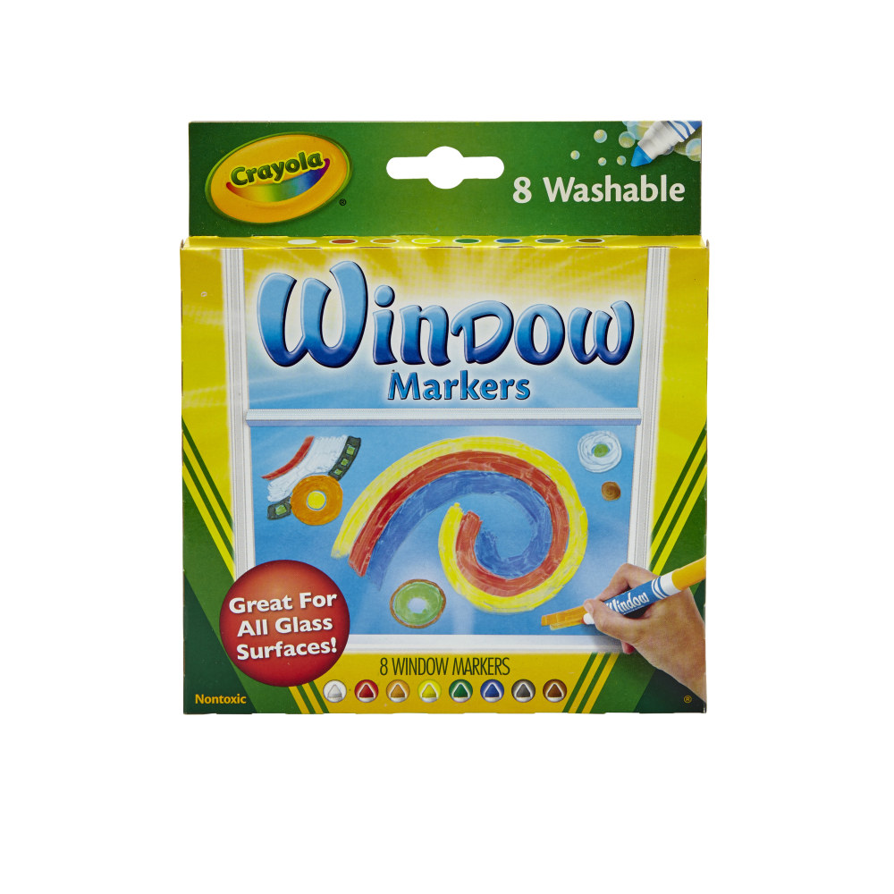 Crayola Washable Window Markers, Conical Tip, Assorted Colors, Box Of 8