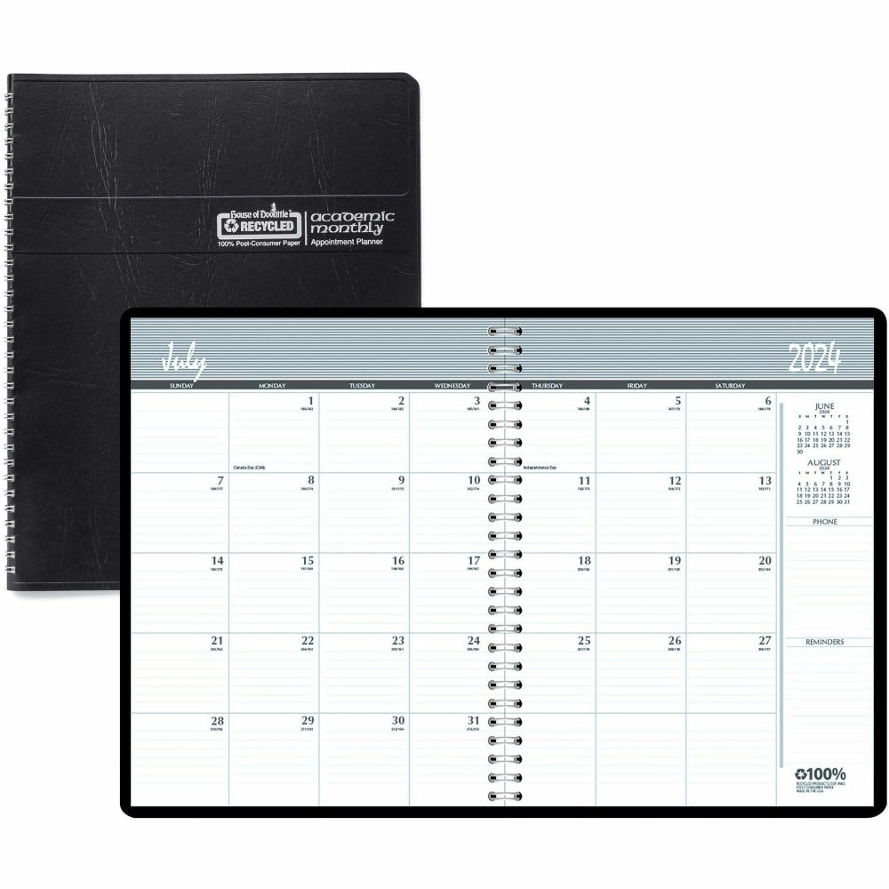 House of Doolittle Academic Monthly Planner, 8 1/2in x 11in, Black, July 2022 to August 2023