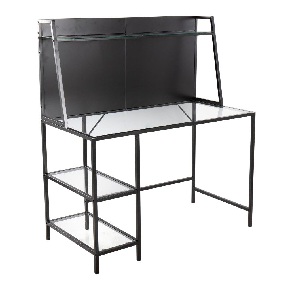 LumiSource Geo Tier 48inW Contemporary Writing Desk, Black/Clear