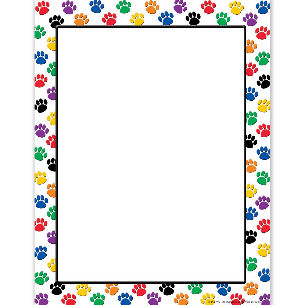 Teacher Created Resources Computer Paper, 8-1/2in x 11in, Colorful Paw Prints, 50 Sheets Per Pack, Set Of 6 Packs