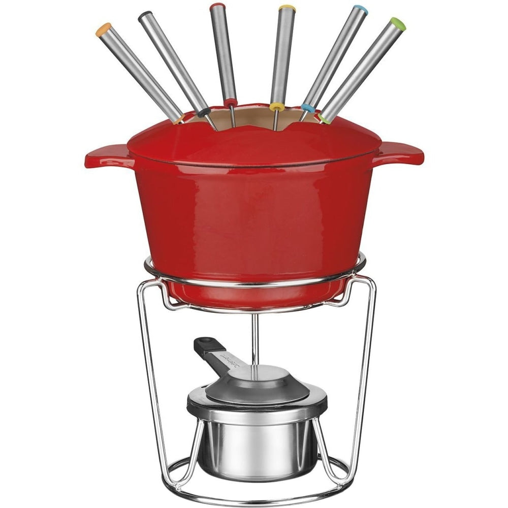 Cuisinart 13-Piece Cast Iron Fondue Cookware Set, Red