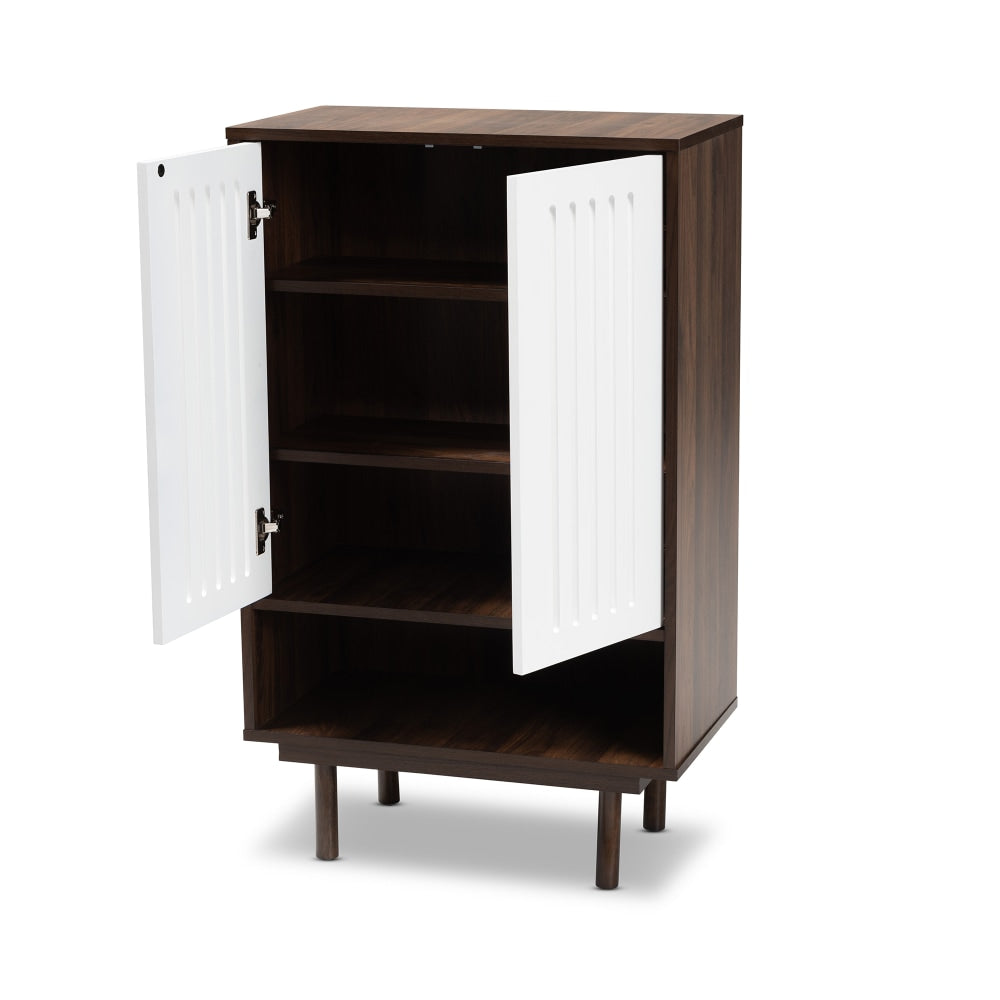 Baxton Studio Meike 2-Tone 2-Door Shoe Cabinet, Walnut/White