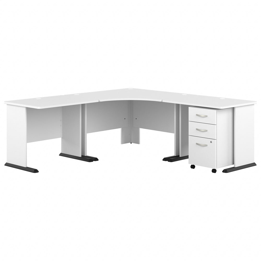 Bush Business Furniture Studio A 83inW Large Corner Desk With 3-Drawer Mobile File Cabinet, White, Standard Delivery