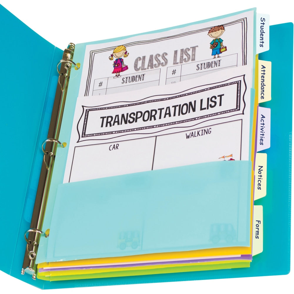 C-Line Bright Multi-pocket 5-tab Index Dividers - 5 Write-on Tab(s) - 5 Tab(s)/Set - Letter - 8.50in Width x 11in Length - 3 Hole Punched - Green Polypropylene, Orange, Purple, Yellow, Turquoise Divider - 5 / Set