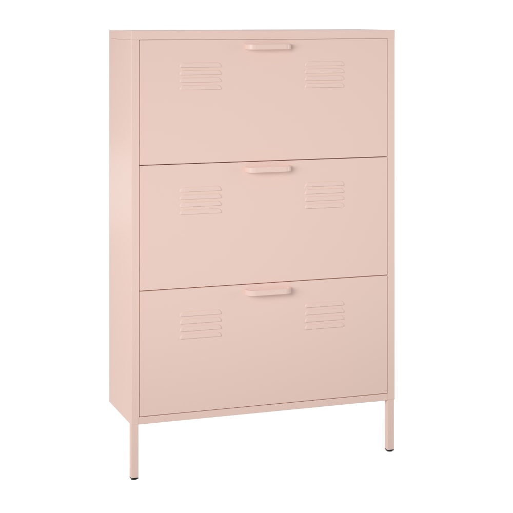 Ameriwood Home Systembuild Evolution Mission District 3-Door Locker-Style Metal Shoe Storage Cabinet, 49inH x 31-1/2inW x 10-1/4inD, Pale Pink