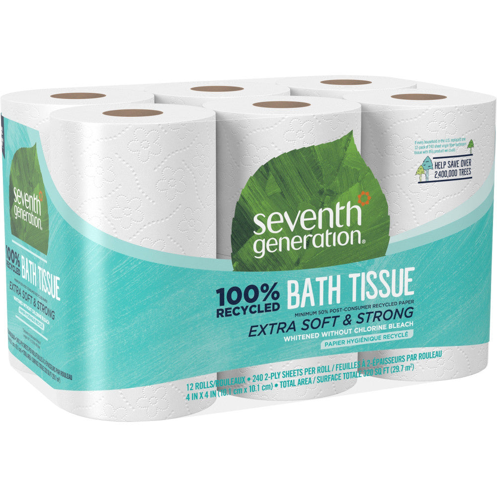 Seventh Generation 2-Ply Toilet Paper, 100% Recycled, 300 Sheets Per Roll, 12 Rolls Per Pack, Case Of 4 Packs