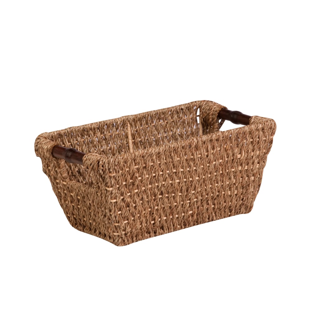 Honey-Can-Do Seagrass Basket With Handles, Small Size, 6 1/4in x 6 1/4in x 14 1/4in, Brown/Natural