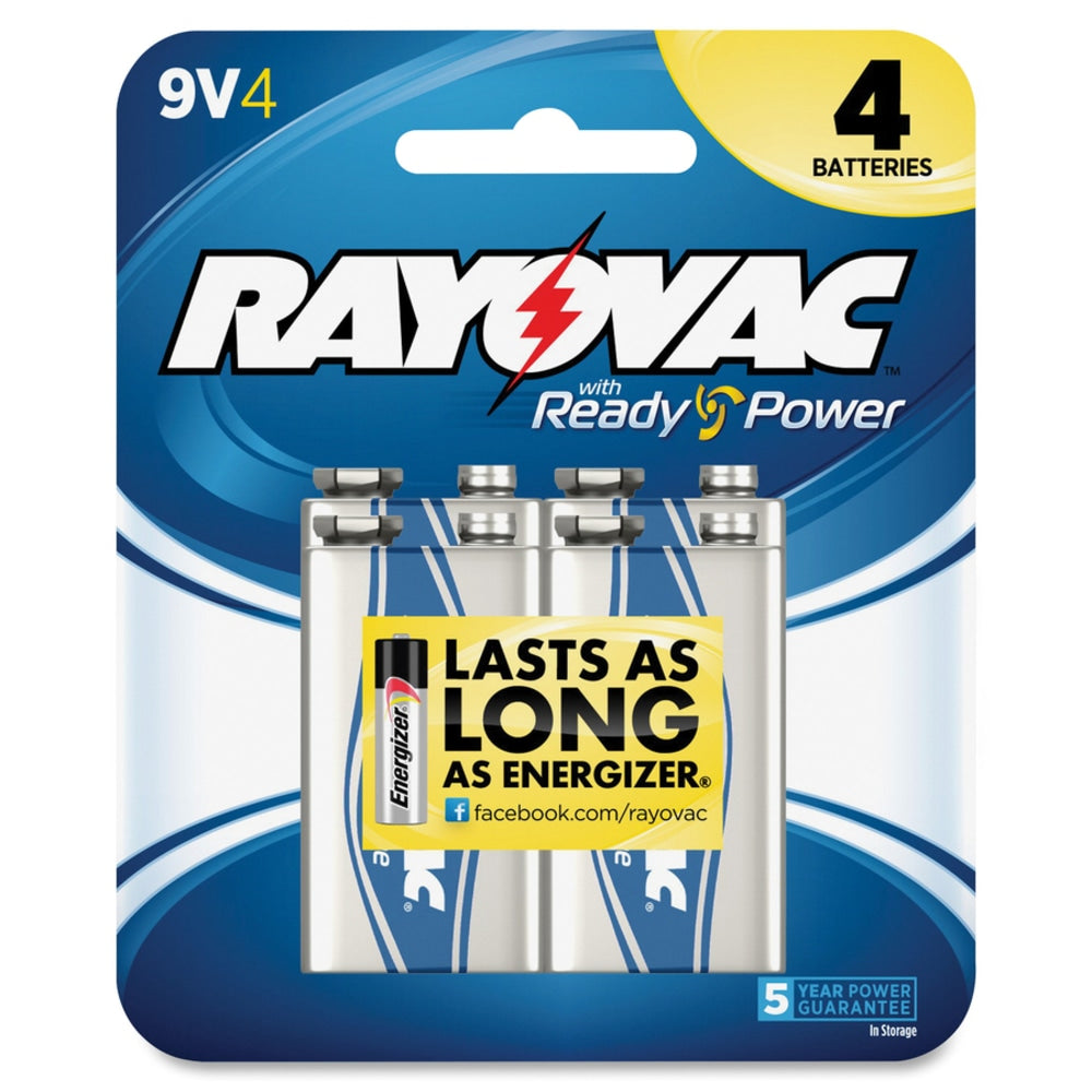 Rayovac Alkaline 9 Volt Battery - For Multipurpose - Proprietary Battery Size - 9 V DC - 4 / Pack