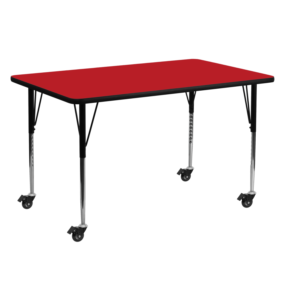 Flash Furniture Mobile Rectangular HP Laminate Activity Table, 24ft"W x 60ftL, Red