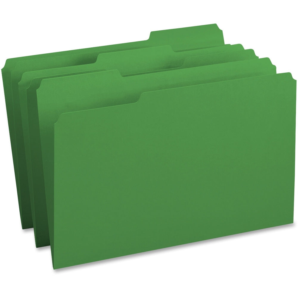 Business Source 1/3 Tab Cut Legal Top Tab File Folders - 8 1/2in x 14in - Assorted Tab Position - Stock - Green - 100 / Box