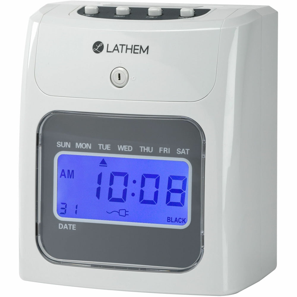 Lathem 400E Top Feed Electronic Time Clock Kit - Card Punch/Stamp - Month, Date, Week, Time, Bi-weekly, Semi-monthly, Month Record Time