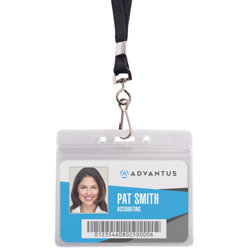 Advantus ID Holder/Lanyard Combo, Horizontal, Black/Clear, Pack of 20