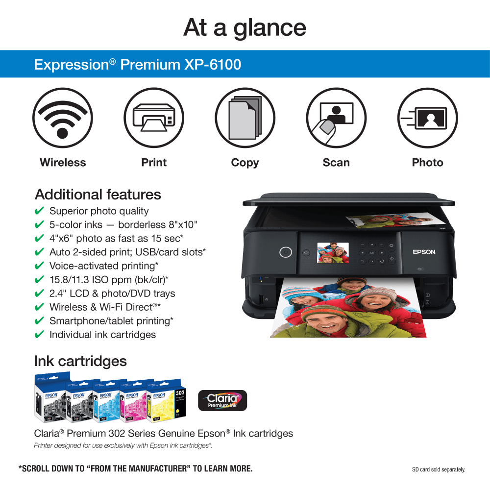 Epson Expression Premium XP-6100 Wireless Inkjet All-In-One Color Printer