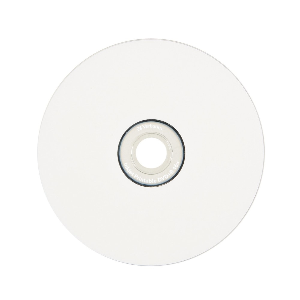 Verbatim DVD+R 4.7GB 16X White Inkjet Printable - 100pk Spindle - 120mm - Printable