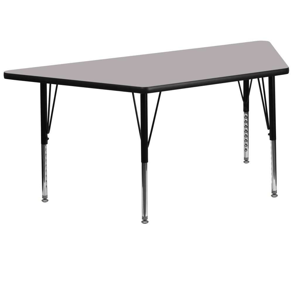 Flash Furniture Trapezoid Thermal Laminate Activity Table With Height-Adjustable Short Legs, 25-1/8inH x 29inW x 57inD, Gray