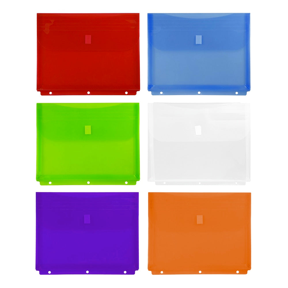 JAM Paper Plastic Binder Envelopes, 9-1/2in x 11-1/2in, Adhesive Seal, Assorted Colors, Pack Of 6 Envelopes