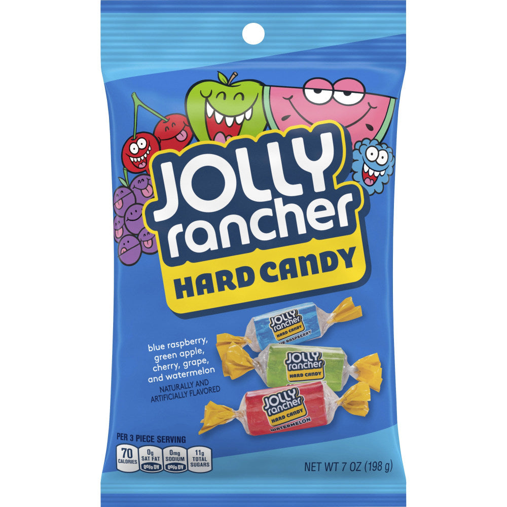 Jolly Rancher Hard Candy - Green Apple, Blue Raspberry, Cherry, Watermelon, Grape - Individually Wrapped, Trans Fat Free - 7 oz - 12 / Carton