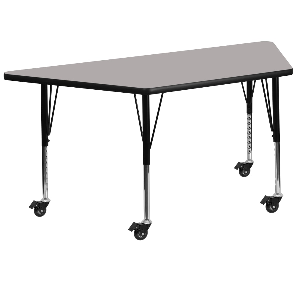 Flash Furniture Mobile Trapezoid HP Laminate Activity Table With Height-Adjustable Short Legs, 25-1/2inH x 29inW x 57inD, Gray