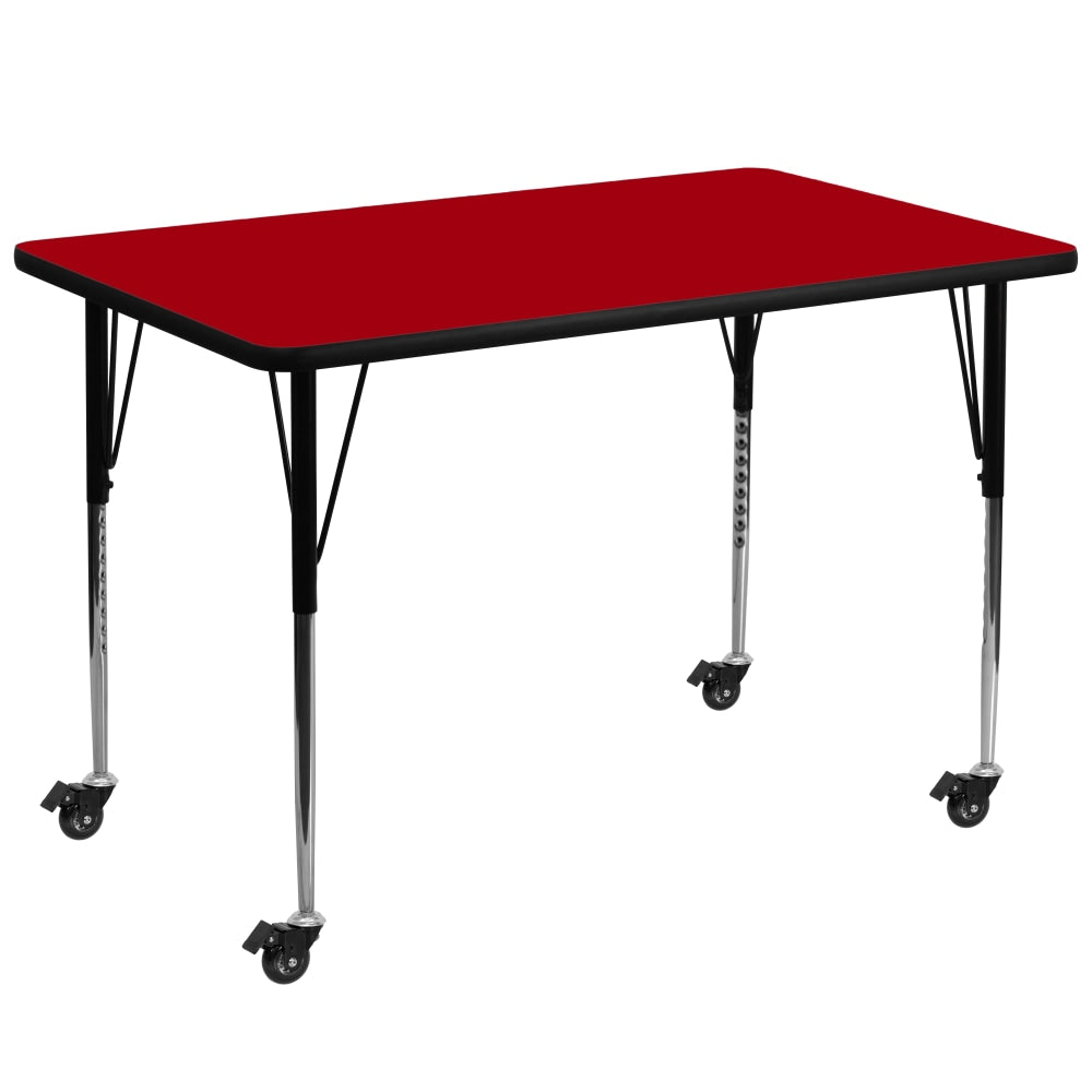 Flash Furniture Mobile 72inW Rectangular Thermal Laminate Activity Table With Standard Height-Adjustable Legs, Red