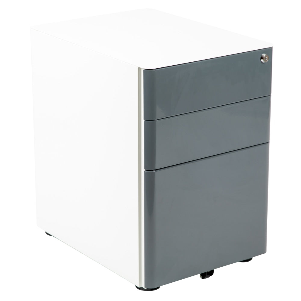 Flash Furniture Modern 21inD Vertical 3-Drawer Mobile Locking File Cabinet, White/Charcoal