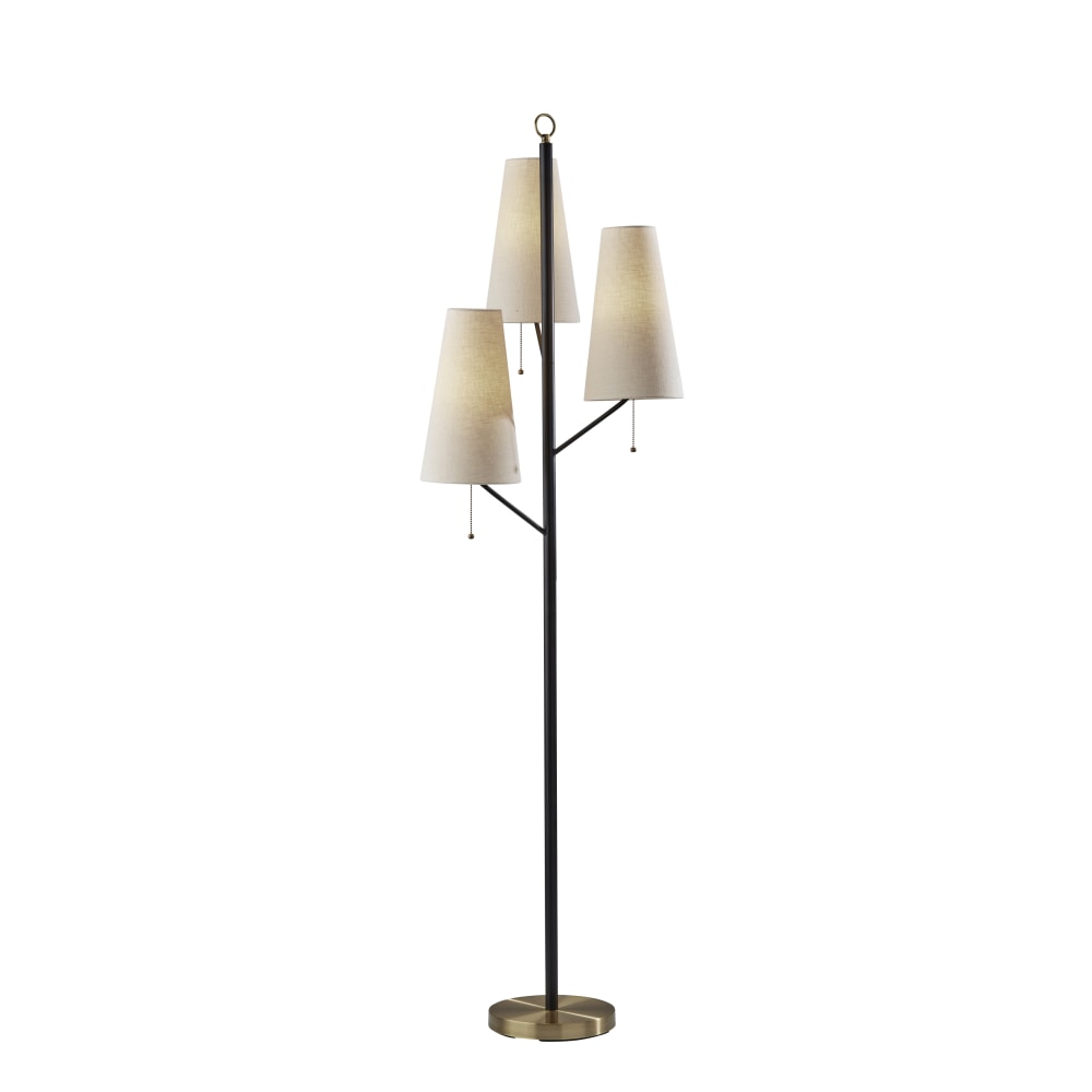 Adesso Daniel 3-Light Floor Lamp, 71inH, Antique Brass/Cream