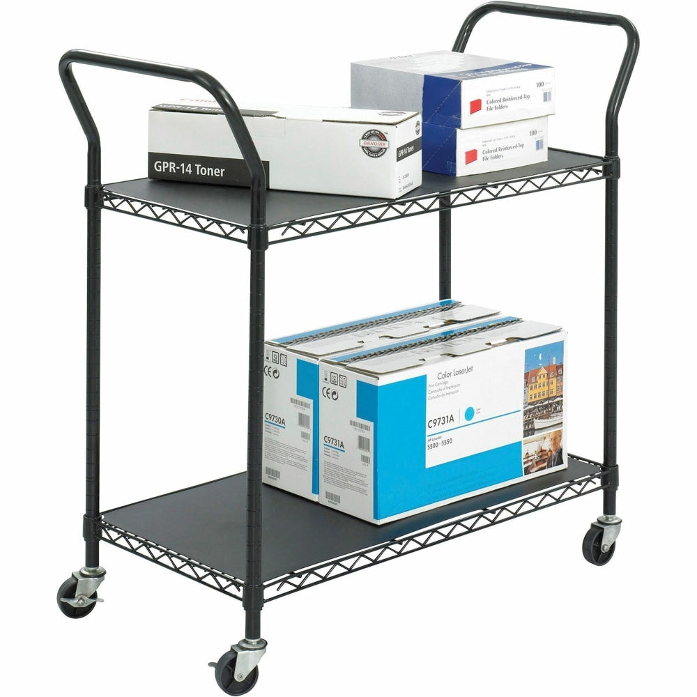 Safco Wire Utility Cart, 2 Shelves, 40 1/2inH x 43 3/4inW x 19 1/2inD, Black