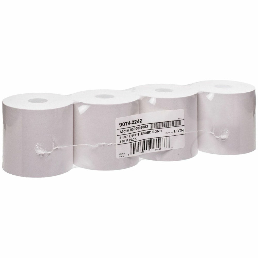 ICONEX 1-ply Blended Bond Paper POS Receipt Roll - 3 15/64in x 243 ft - 4 / Pack - White