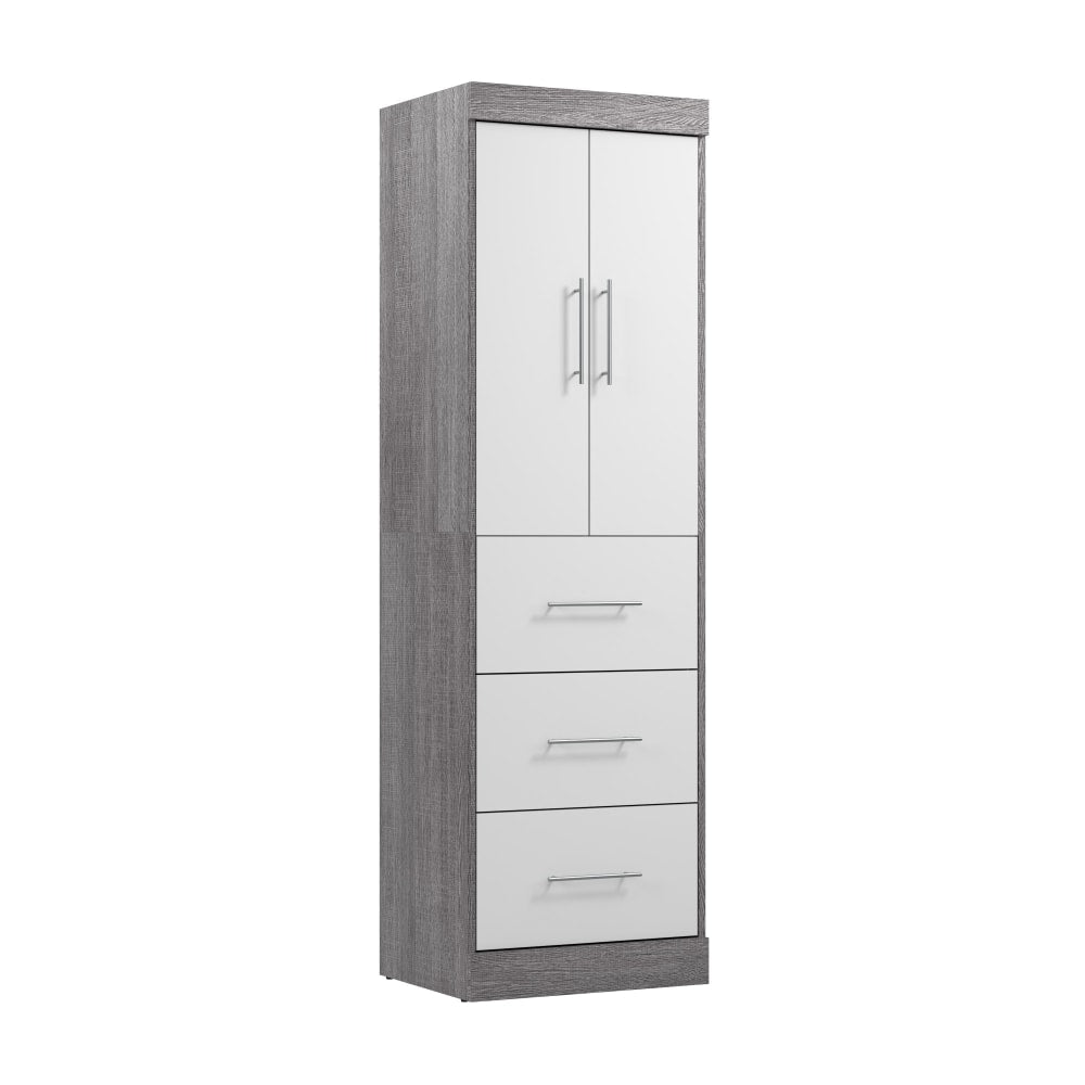 Bestar Nebula 25inW Wardrobe With 3 Drawers, Bark Gray/White