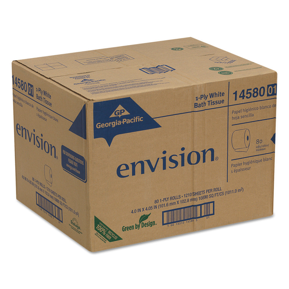 Georgia-Pacific Envision Economical 1-Ply Toilet Paper, 100% Recycled, 1210 Sheets Per Roll, Pack Of 80 Rolls