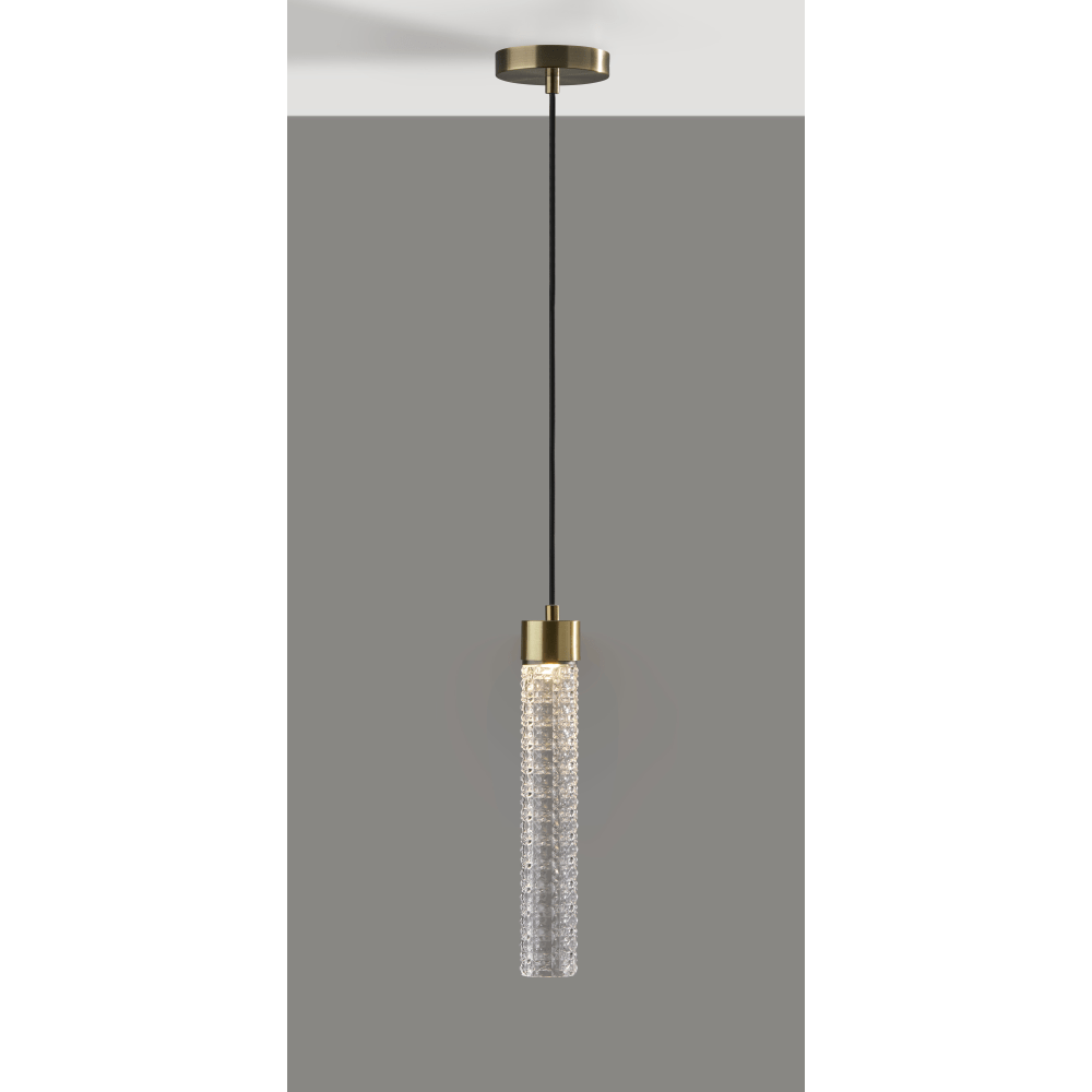 Adesso Harriet Pendant Lamp, 5inW, Clear Glass Shade/Antique Brass Base