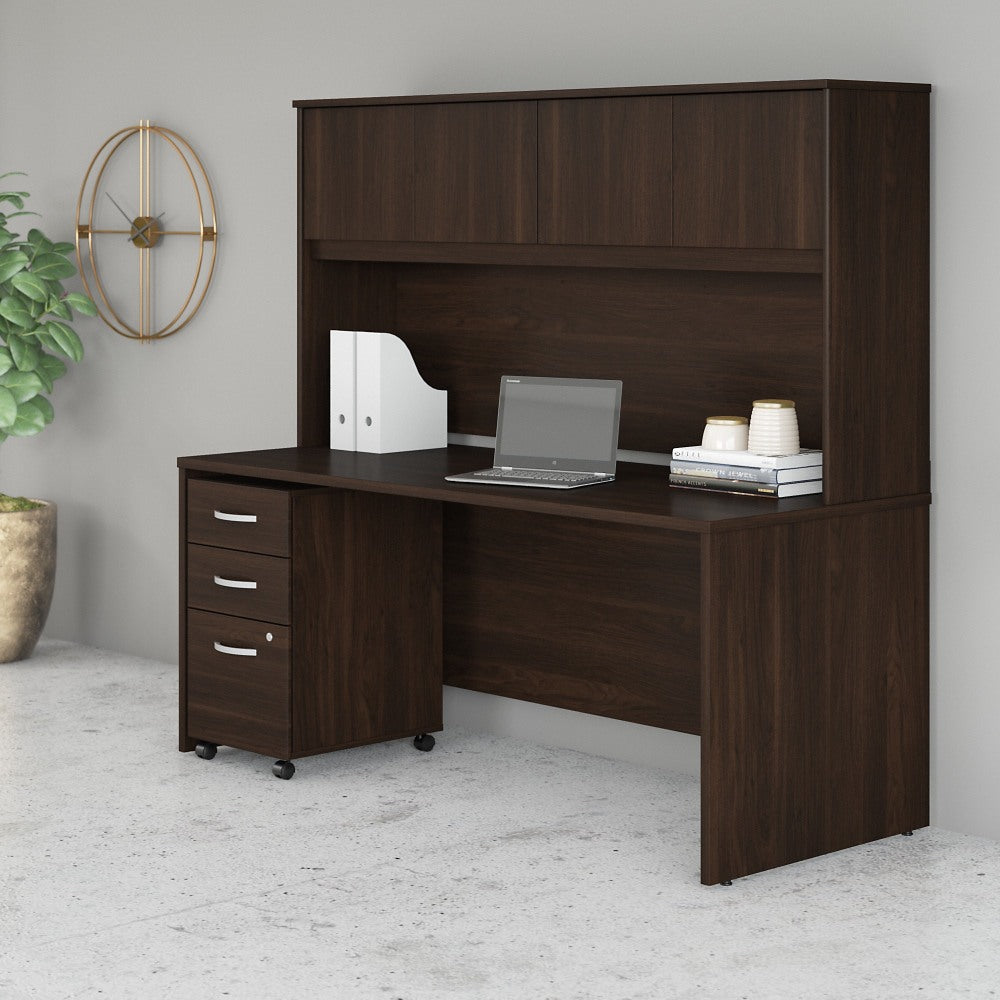 Bush Business Furniture Studio C 72inW Office Computer Desk With Hutch And Mobile File Cabinet, Black Walnut, Standard Delivery