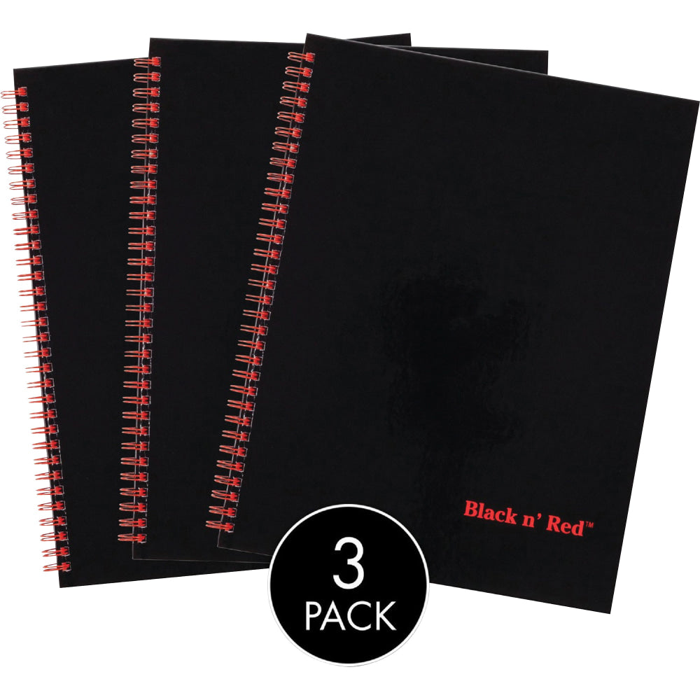 Black n Red Hardcover Twinwire Business Notebooks, 12in x 8 1/2in, Black/Red, Pack Of 3