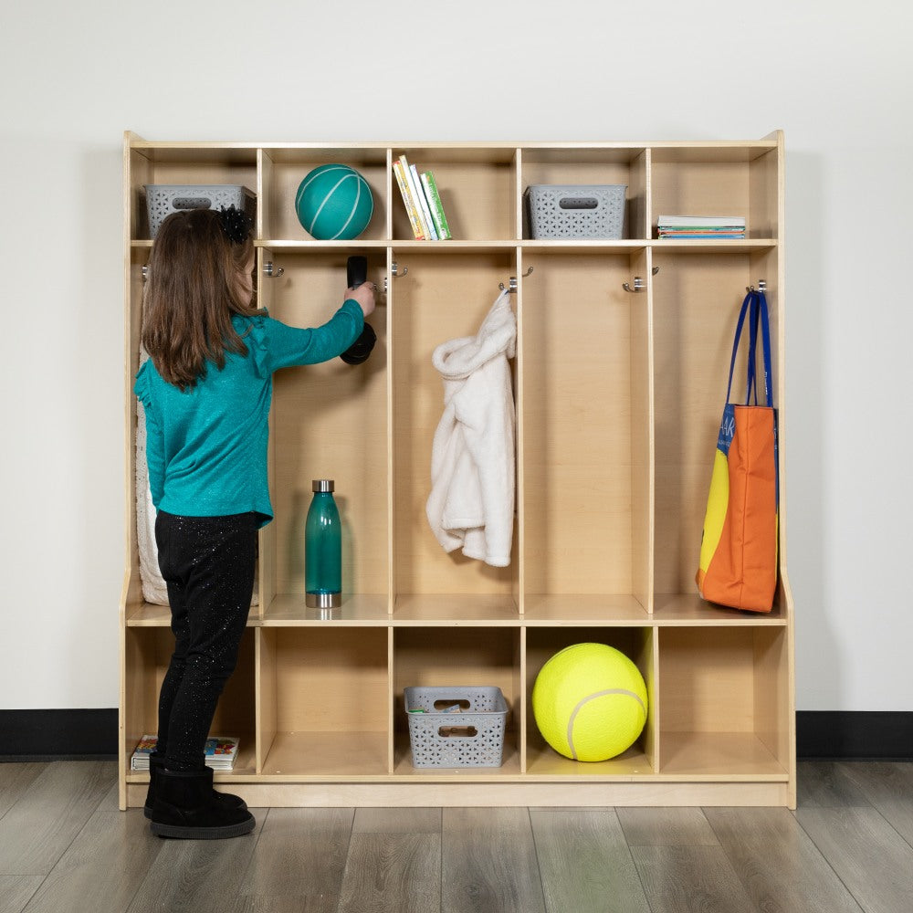 Flash Furniture Wooden School Coat Locker, 48inH x 48inW x 15inD, Natural