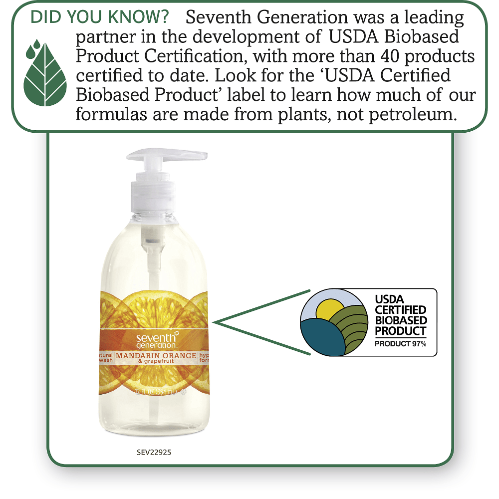 Seventh Generation Natural Liquid Hand Wash Soap, Mandarin Orange/Grapefruit Scent, 12 Oz Bottle